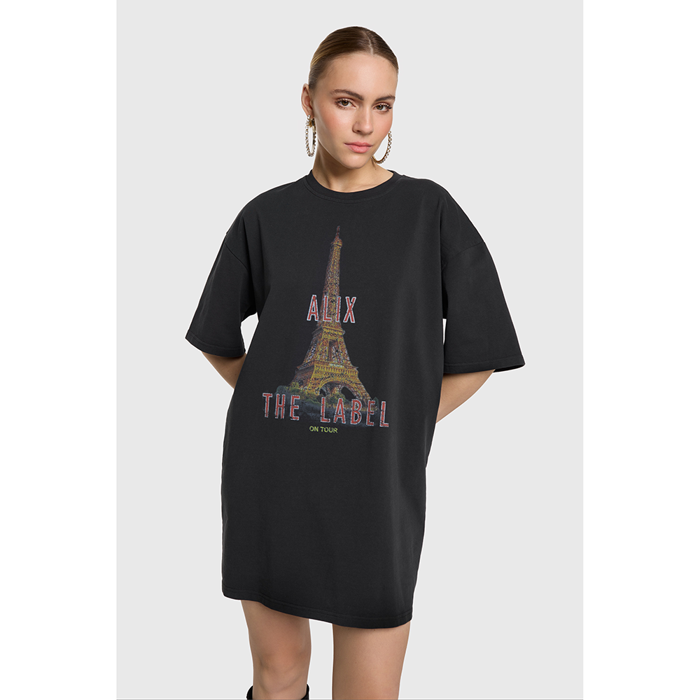 Ladies Knitted Paris T-shirt Dress Grijs Ladies Knitted Paris T-shirt Dress Grijs
