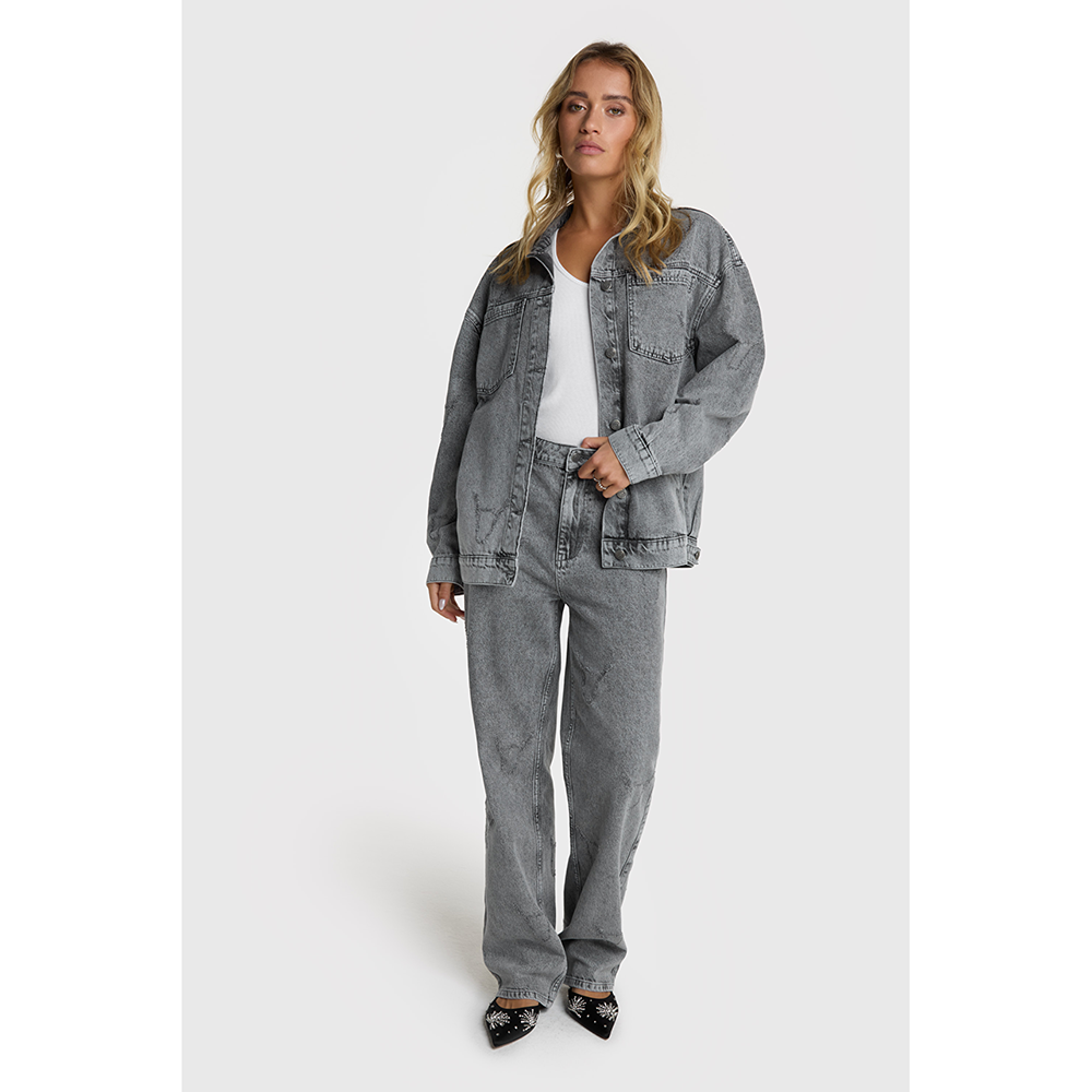 Ladies Woven Damaged Bull Jacket Grijs Ladies Woven Damaged Bull Jacket Grijs