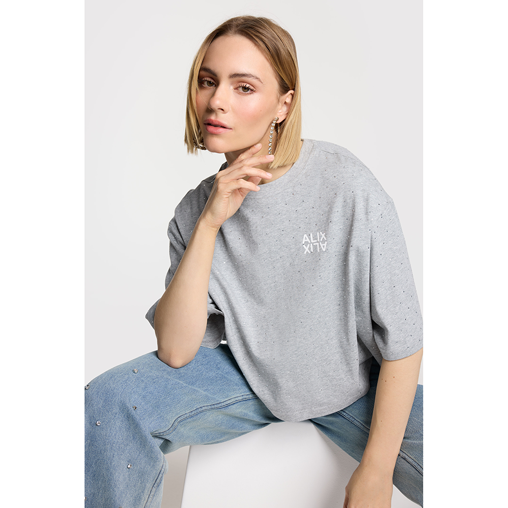 Ladies Knitted Studded T-shirt Grijs Ladies Knitted Studded T-shirt Grijs