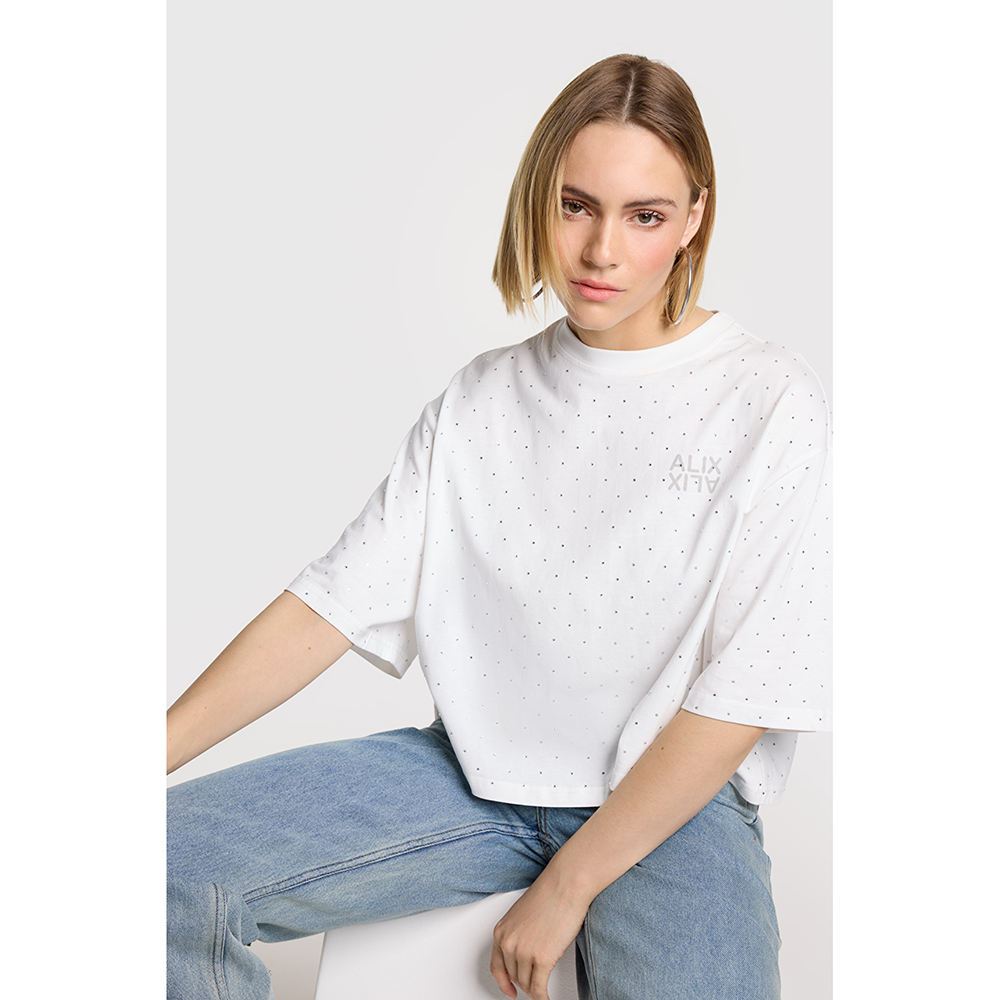 Ladies Knitted Studded T-shirt Off White Ladies Knitted Studded T-shirt Off White