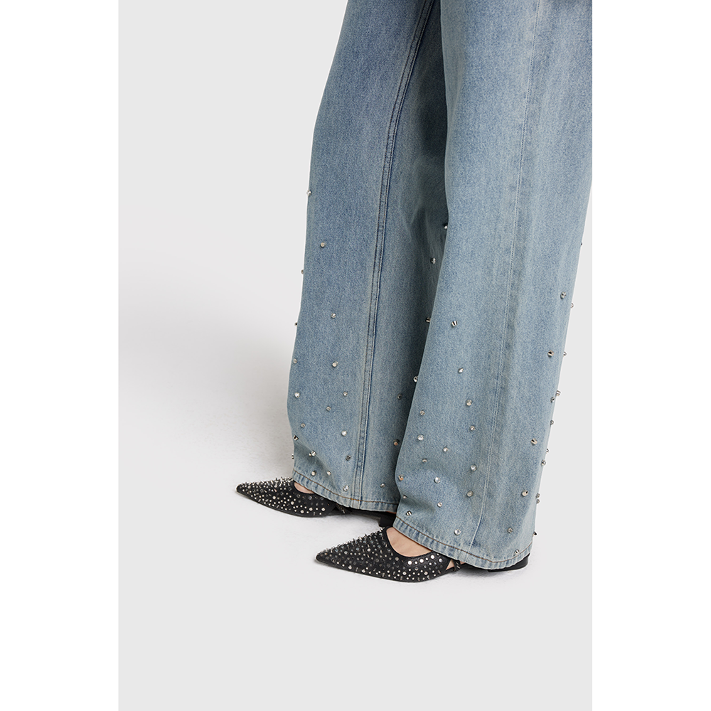 Ladies Woven Embellished DenimPants Licht Blauw Ladies Woven Embellished DenimPants Licht Blauw