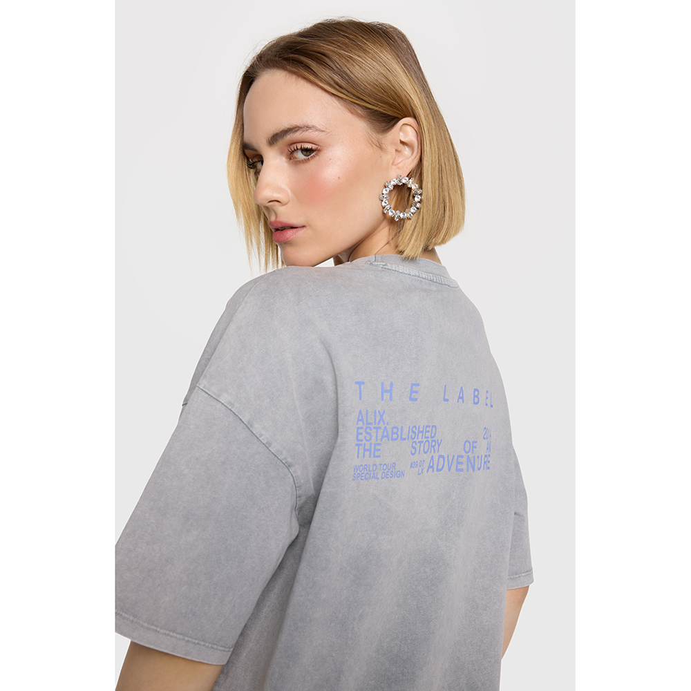 Ladies Knitted Logo Print T-shirt Grijs Ladies Knitted Logo Print T-shirt Grijs