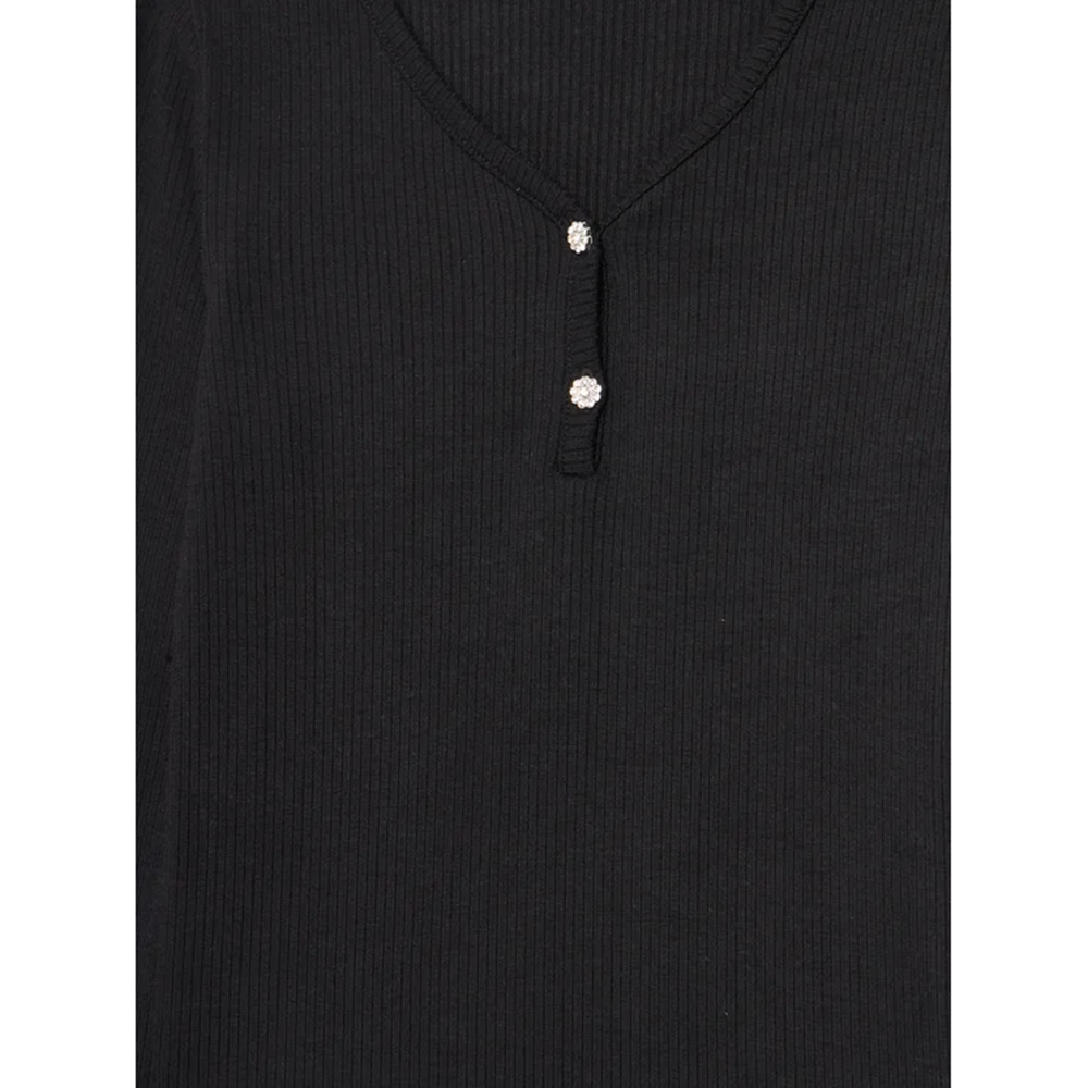 VISCOSE RIB LS T-SHIRT_MINIME BUTTONS Zwart 1 VISCOSE RIB LS T-SHIRT_MINIME BUTTONS Zwart 1