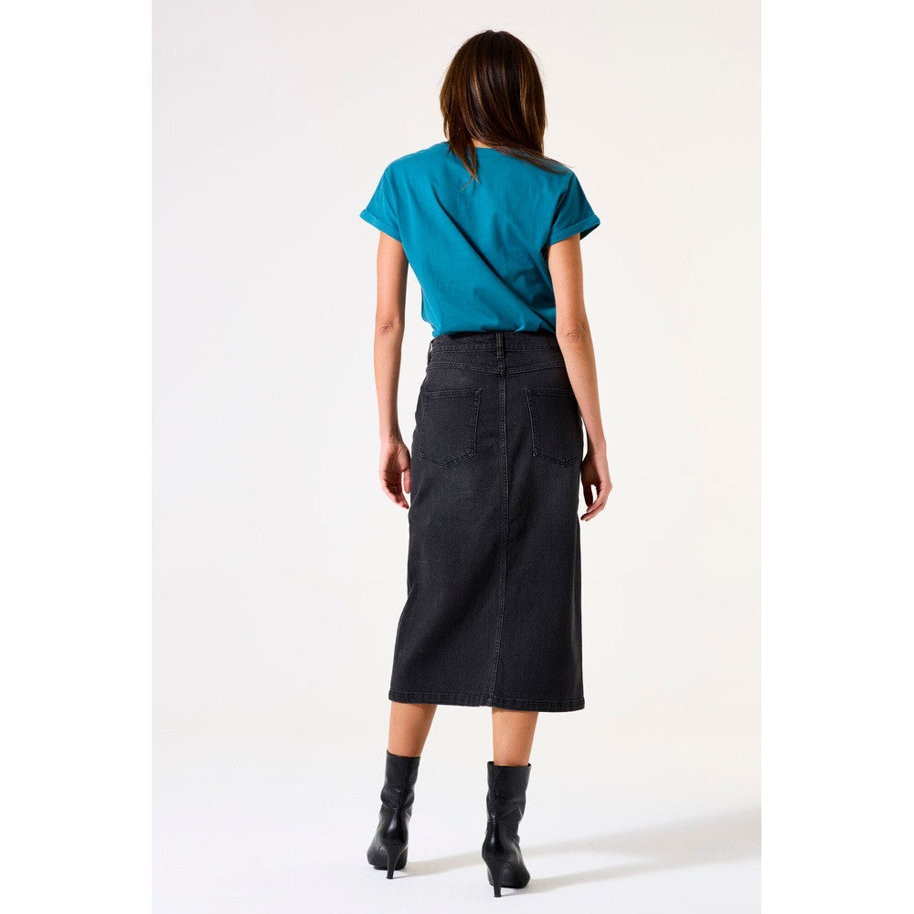 G50325 Ladies Midi Denim Skirt Zwart 1 G50325 Ladies Midi Denim Skirt Zwart 1