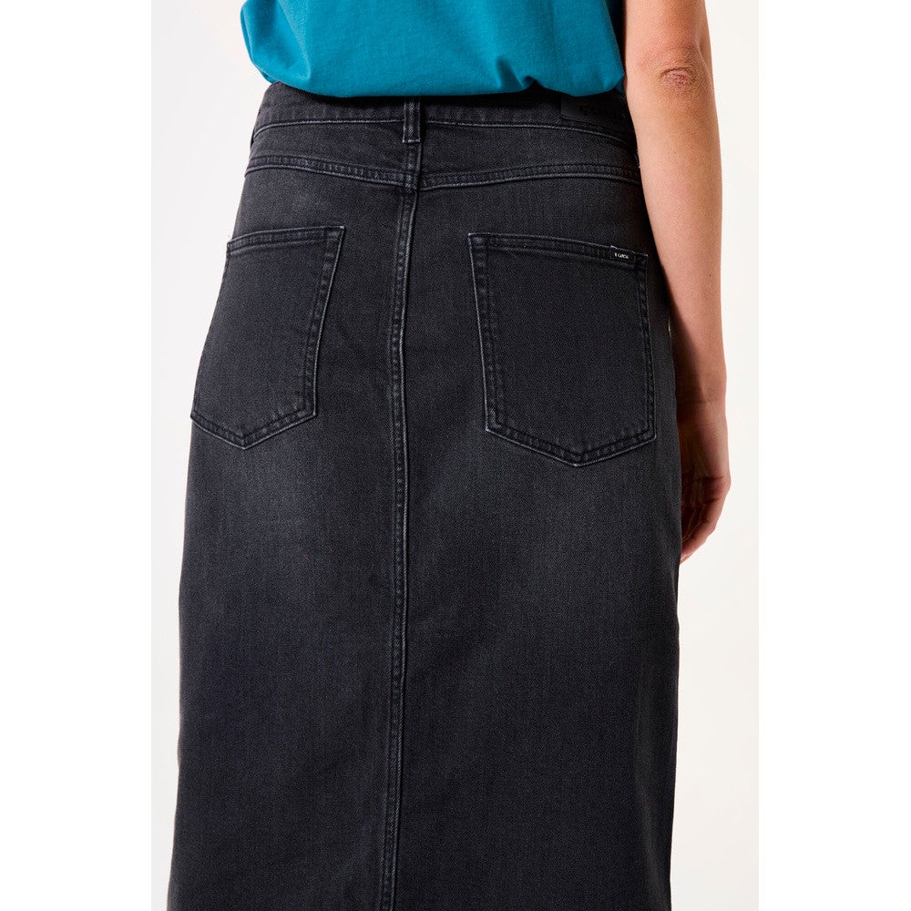 G50325 Ladies Midi Denim Skirt Zwart 1 G50325 Ladies Midi Denim Skirt Zwart 1