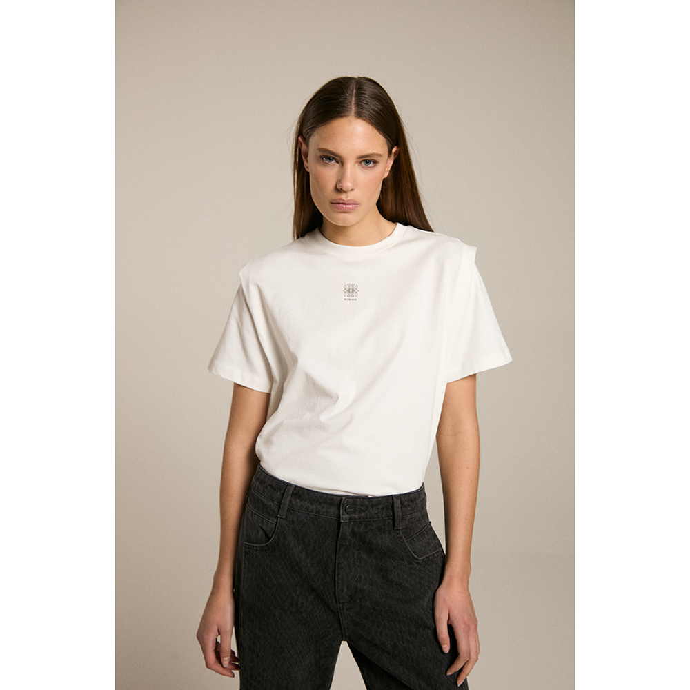 Shoulder Detail Top With Print Off White Shoulder Detail Top With Print Off White