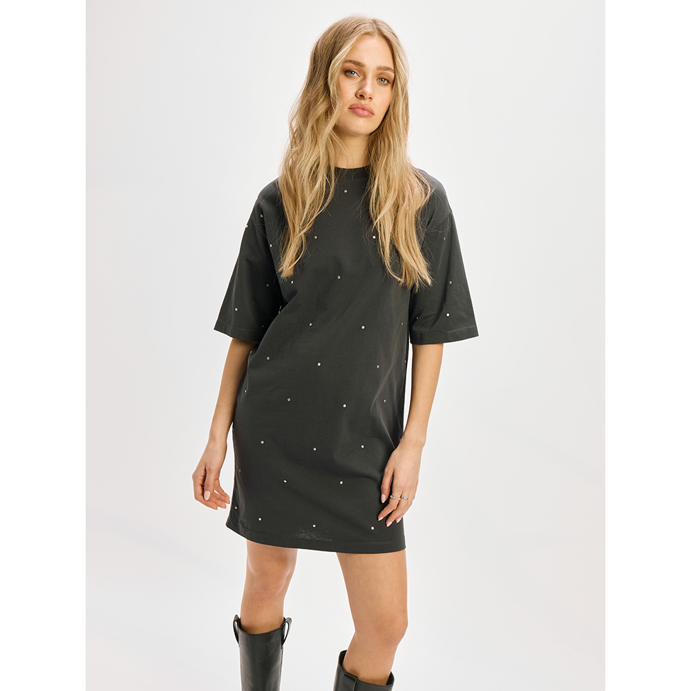 Ladies Knitted T-shirt Dress Bella Grijs Ladies Knitted T-shirt Dress Bella Grijs