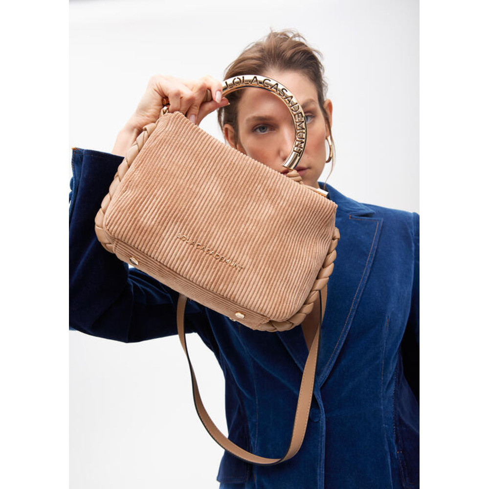 Corduroy Schoudertas Met Vlechtdetail Beige Corduroy Schoudertas Met Vlechtdetail Beige