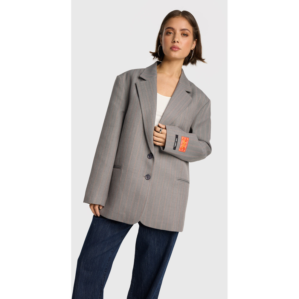 Ladies Woven Classy Grandad Blazer Grijs Ladies Woven Classy Grandad Blazer Grijs
