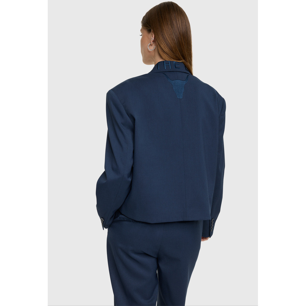 Ladies Woven Double Breasted Blazer Donker Blauw Ladies Woven Double Breasted Blazer Donker Blauw