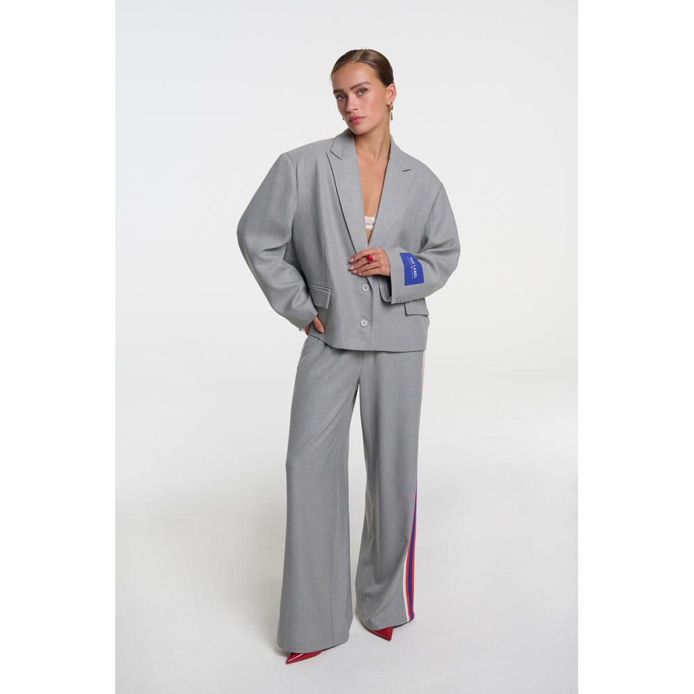 Ladies Woven Coated Herringbone Blazer Grijs Ladies Woven Coated Herringbone Blazer Grijs