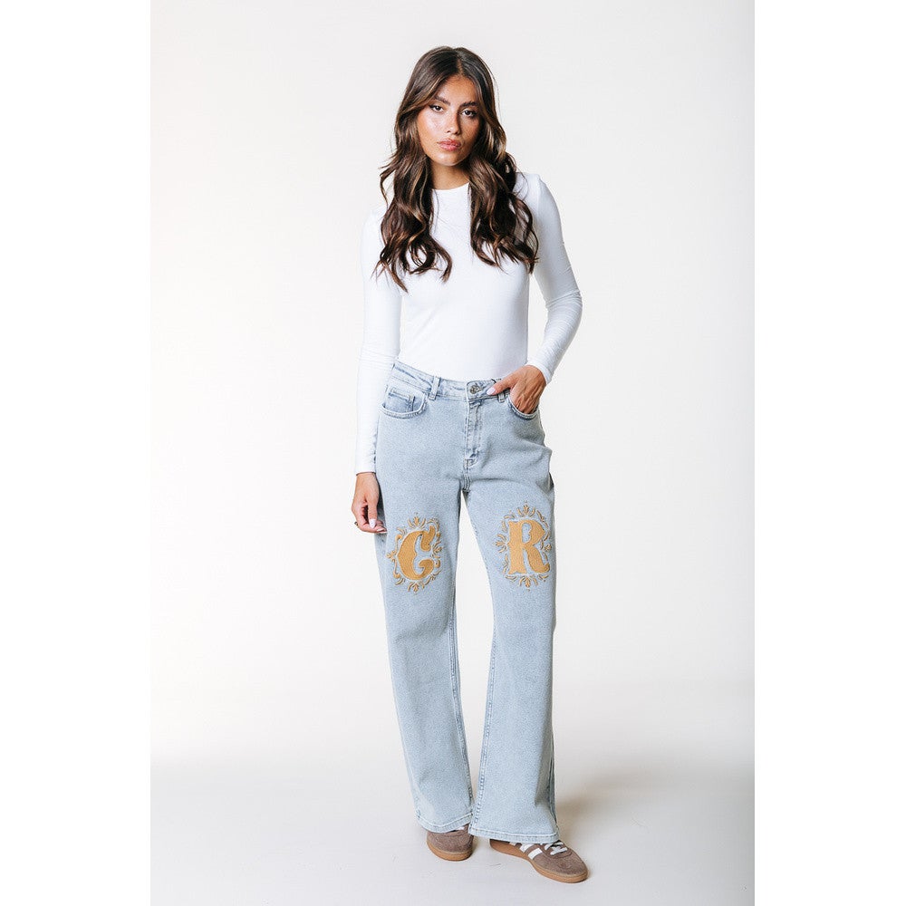 Gaias CR High Rise Straight Leg Denim Pants Blauw Gaias CR High Rise Straight Leg Denim Pants Blauw