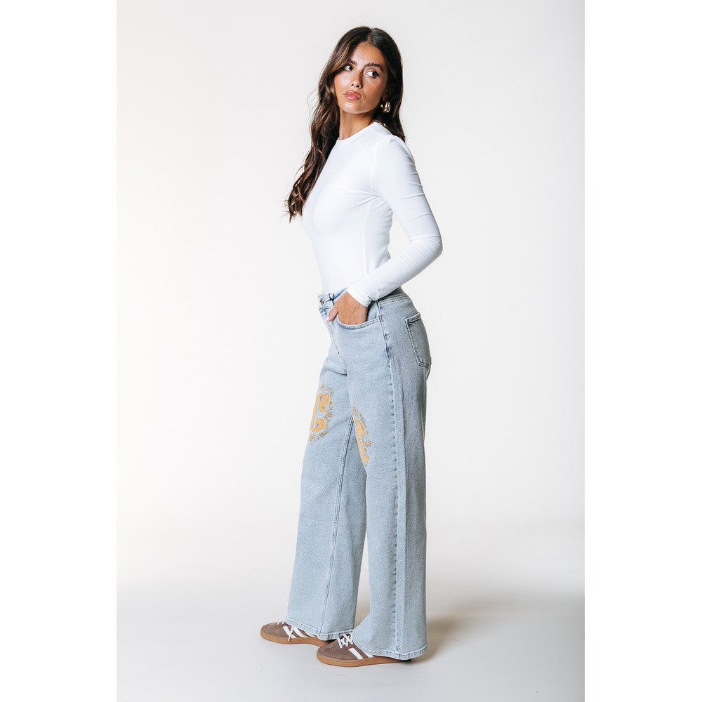 Gaias CR High Rise Straight Leg Denim Pants Blauw Gaias CR High Rise Straight Leg Denim Pants Blauw