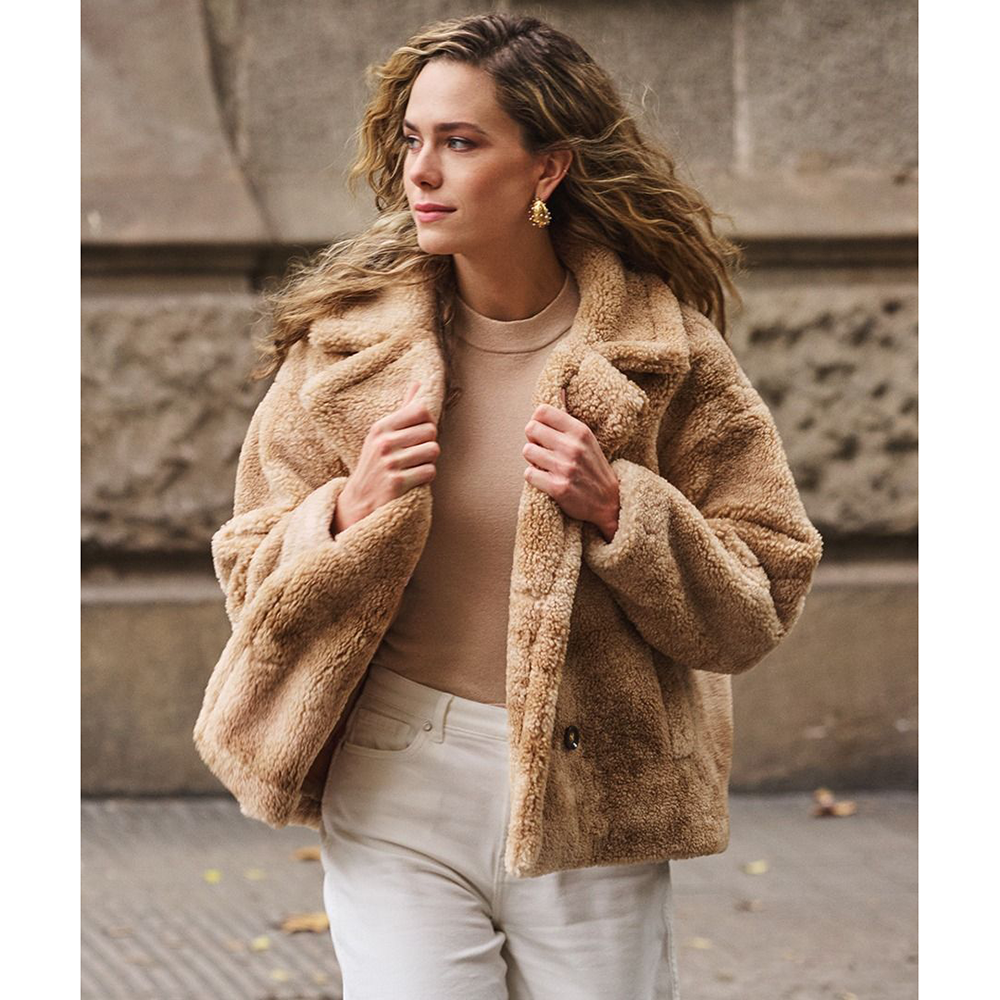 Jacket melange double breasted short Zand Jacket melange double breasted short Zand