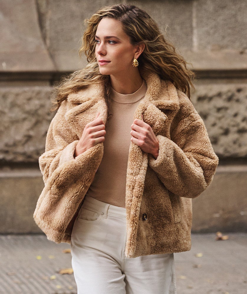 Jacket melange double breasted short Zand Jacket melange double breasted short Zand