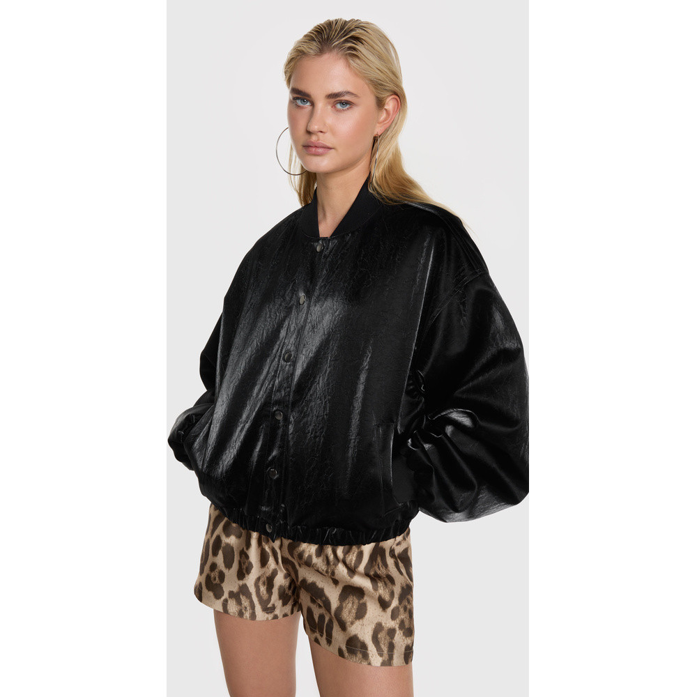 Ladies Woven Velvet Leather Bomber Zwart 1 Ladies Woven Velvet Leather Bomber Zwart 1