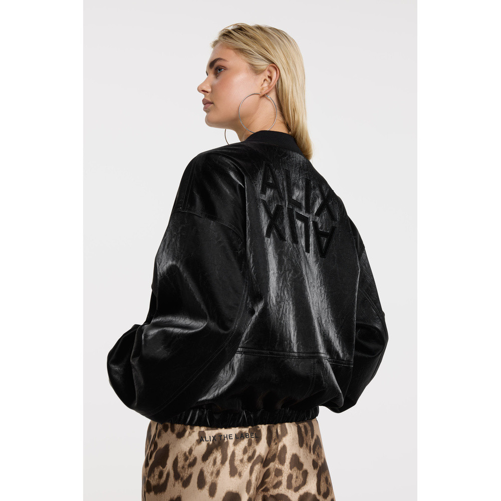 Ladies Woven Velvet Leather Bomber Zwart 1 Ladies Woven Velvet Leather Bomber Zwart 1