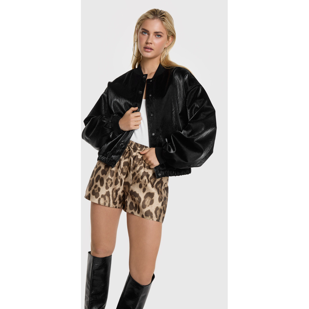 Ladies Woven Velvet Leather Bomber Zwart 1 Ladies Woven Velvet Leather Bomber Zwart 1