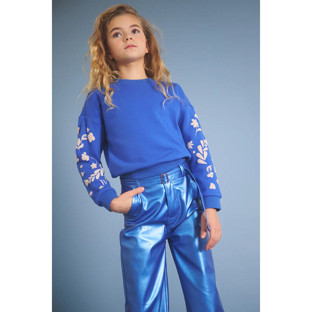 Konono Furry Sweat with Sleeveprint Blauw Konono Furry Sweat with Sleeveprint Blauw