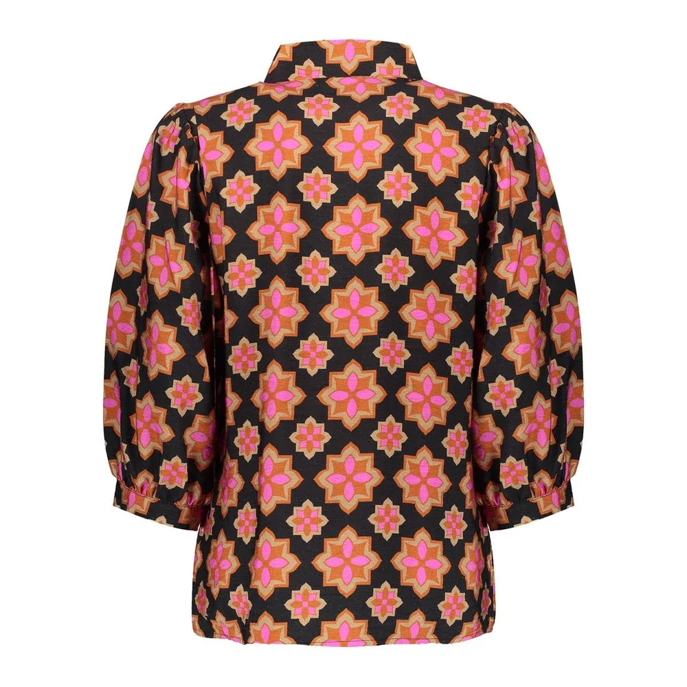 Retro Print Blouse Zwart 1 Retro Print Blouse Zwart 1