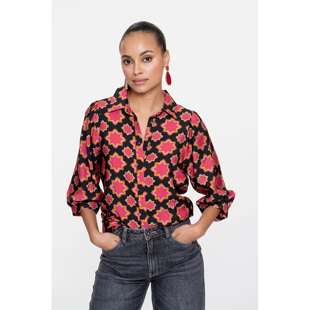Retro Print Blouse Zwart 1 Retro Print Blouse Zwart 1