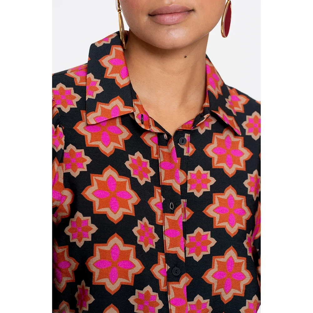 Retro Print Blouse Zwart 1 Retro Print Blouse Zwart 1