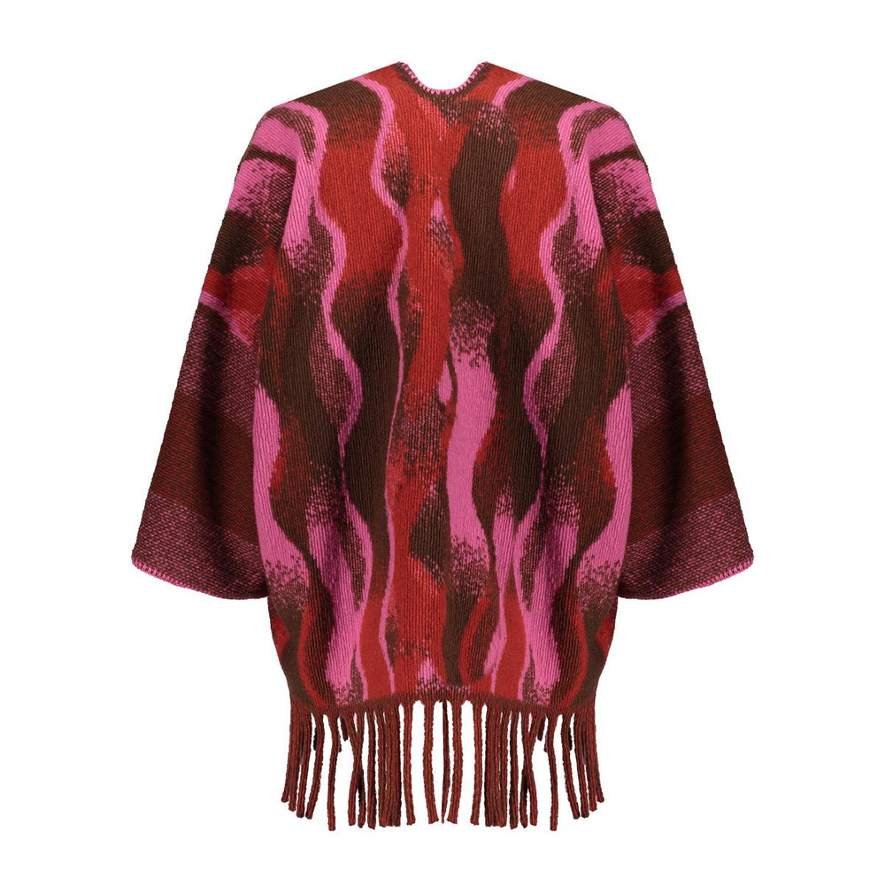 Poncho Swirlprint en Franjes Rood Poncho Swirlprint en Franjes Rood