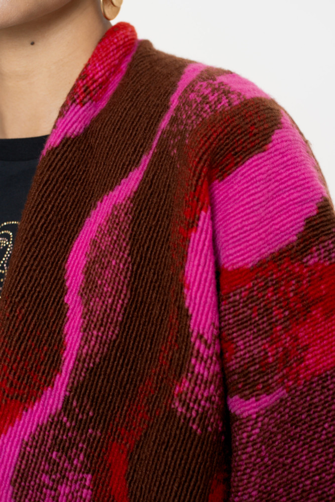 Poncho Swirlprint en Franjes Rood Poncho Swirlprint en Franjes Rood