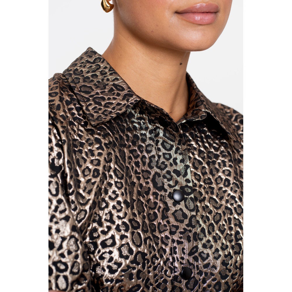 Boxy Jacket Met Panterprint en Goud Goud Boxy Jacket Met Panterprint en Goud Goud