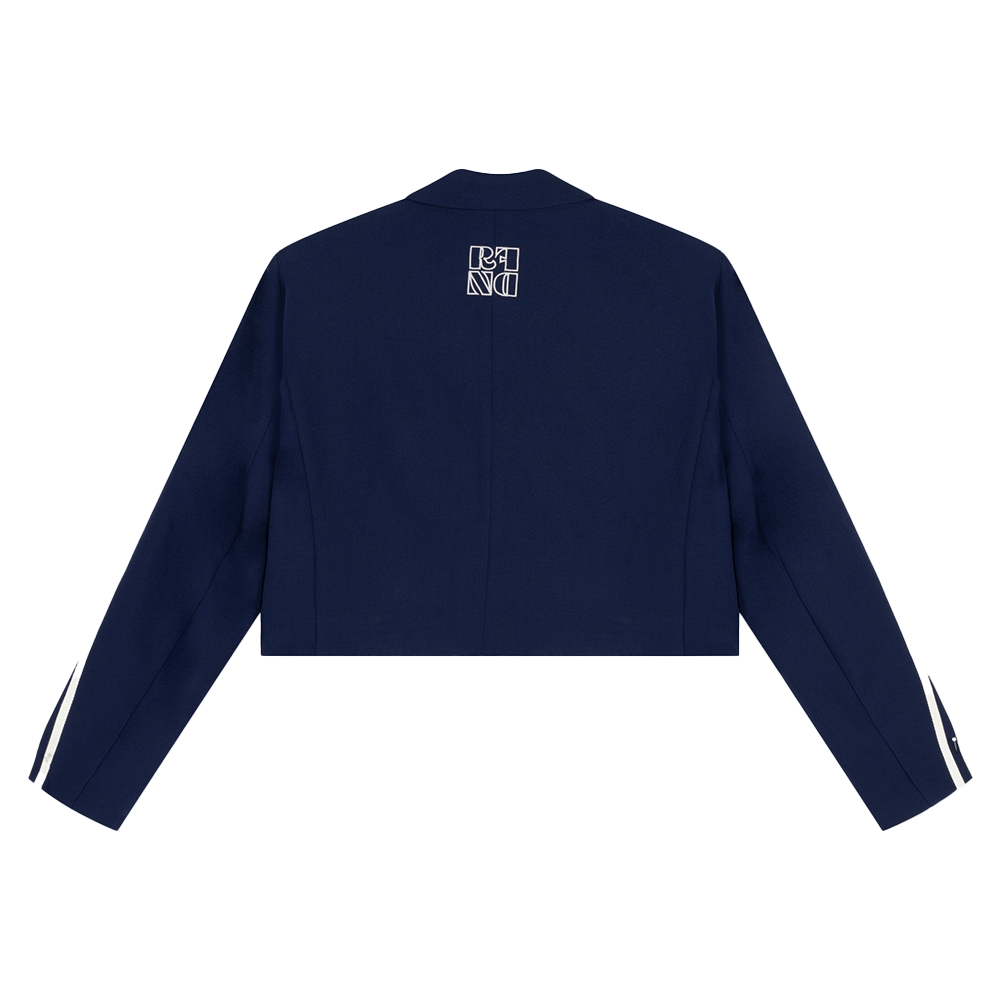 Ladies Woven Cropped Blazer Niv Donker Blauw Ladies Woven Cropped Blazer Niv Donker Blauw