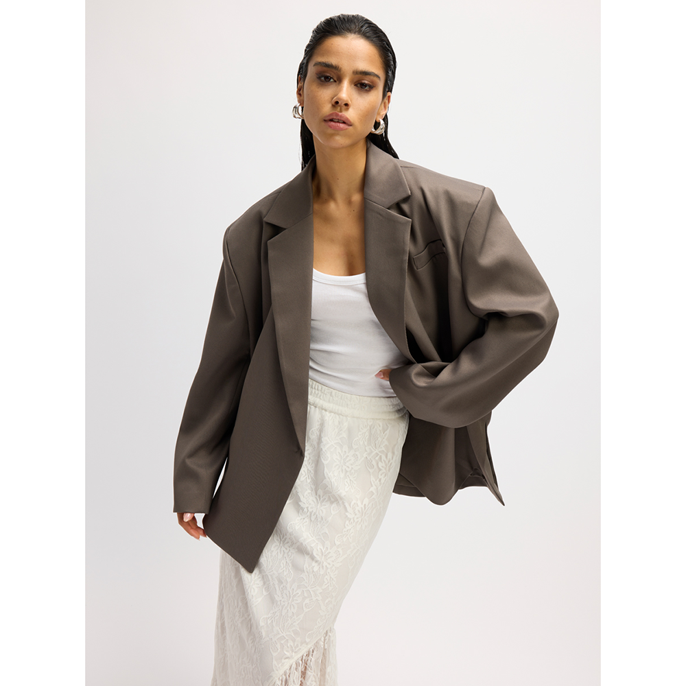 Ladies Woven Overlayed Blazer Adele Antraciet Ladies Woven Overlayed Blazer Adele Antraciet