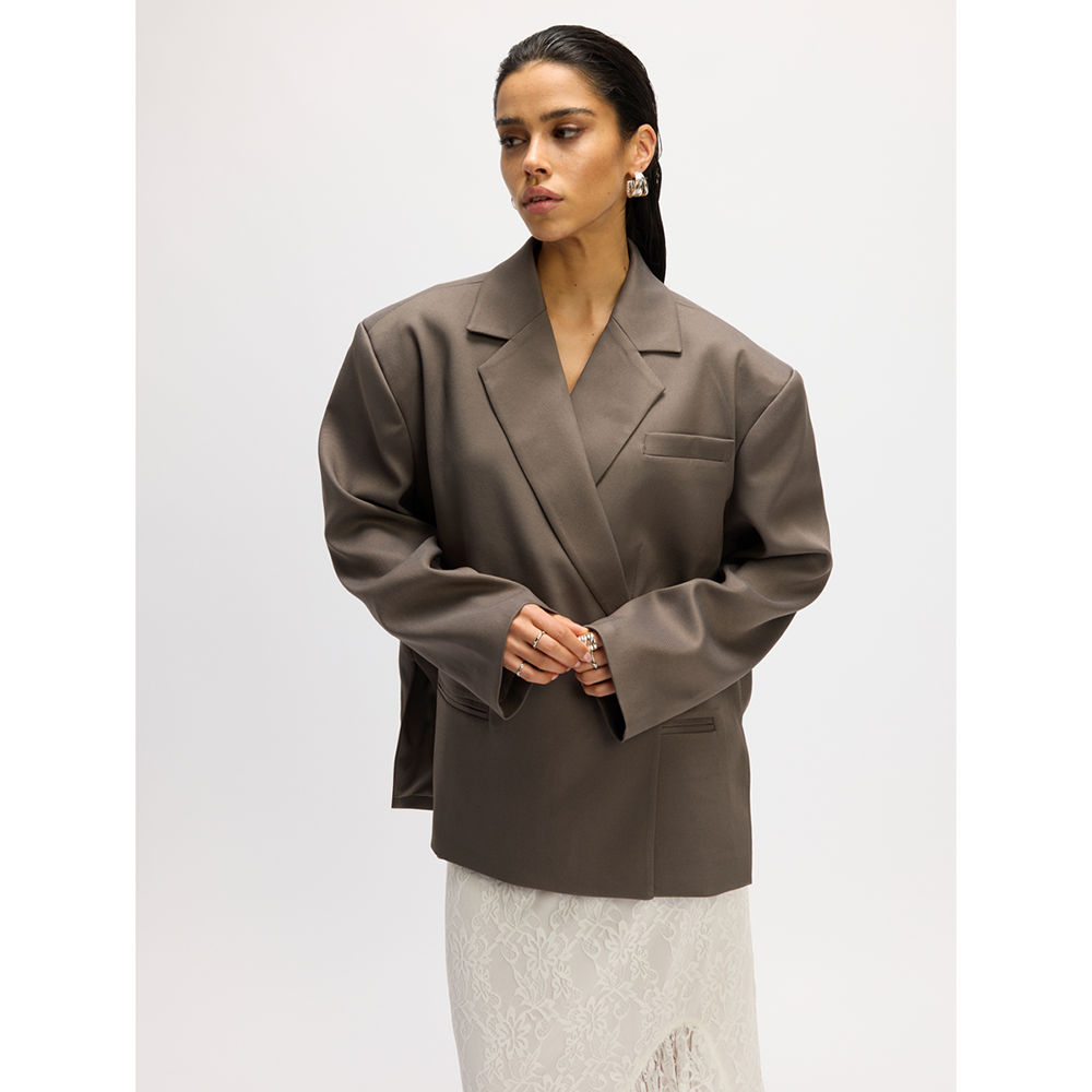Ladies Woven Overlayed Blazer Adele Antraciet Ladies Woven Overlayed Blazer Adele Antraciet