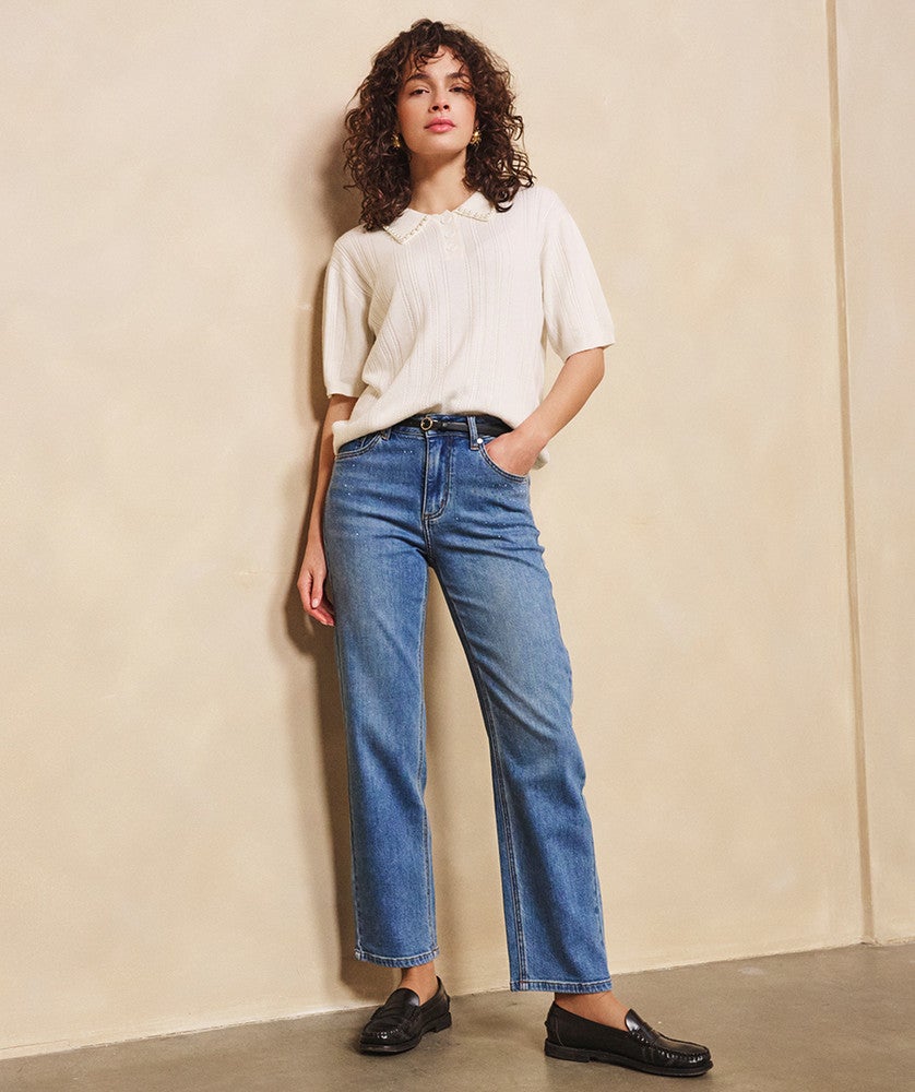 Trousers straight embellished jeans Blauw Trousers straight embellished jeans Blauw