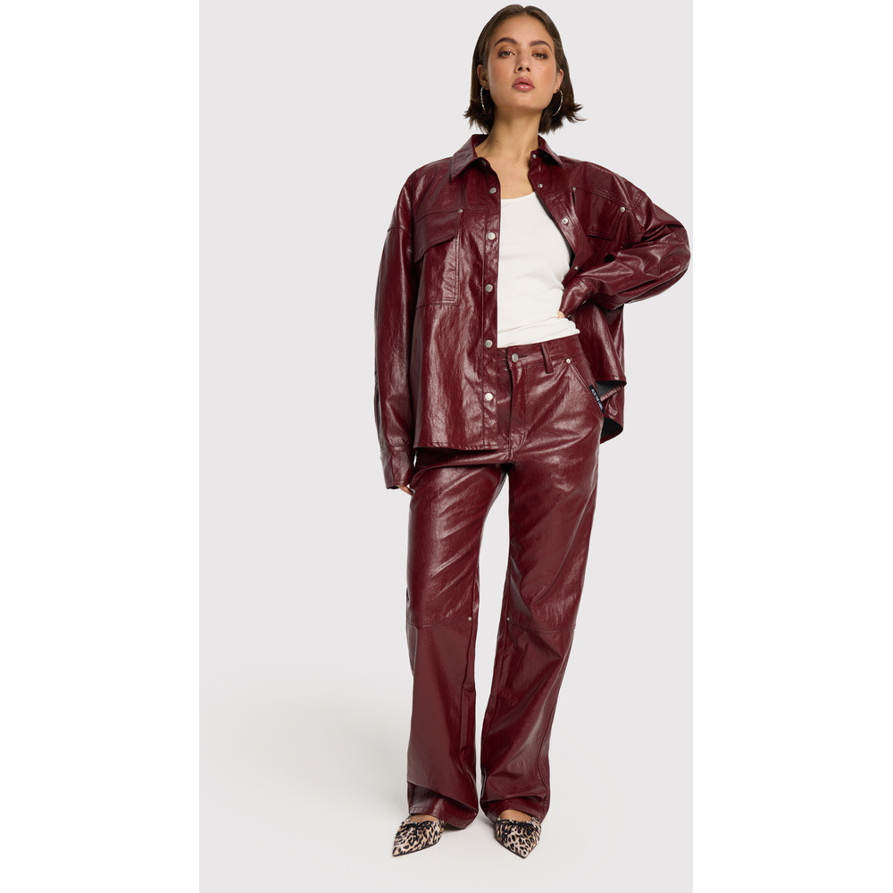 Ladies Woven Faux Leather Blouse Bordeaux Ladies Woven Faux Leather Blouse Bordeaux