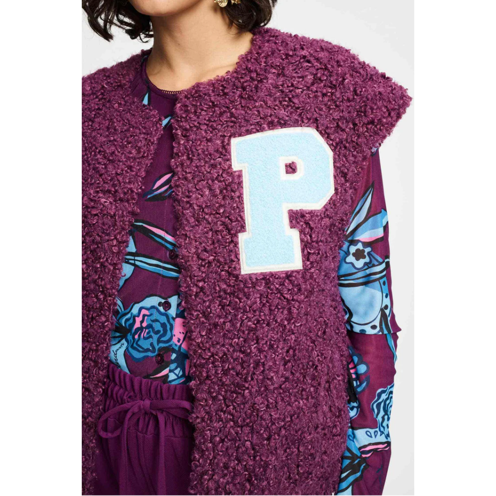 GILET - Teddy Baseball Plum Paars GILET - Teddy Baseball Plum Paars