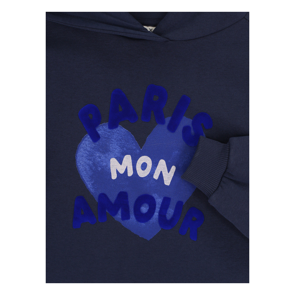 Little hooded sweater with ruffle Paris Donker Blauw Little hooded sweater with ruffle Paris Donker Blauw