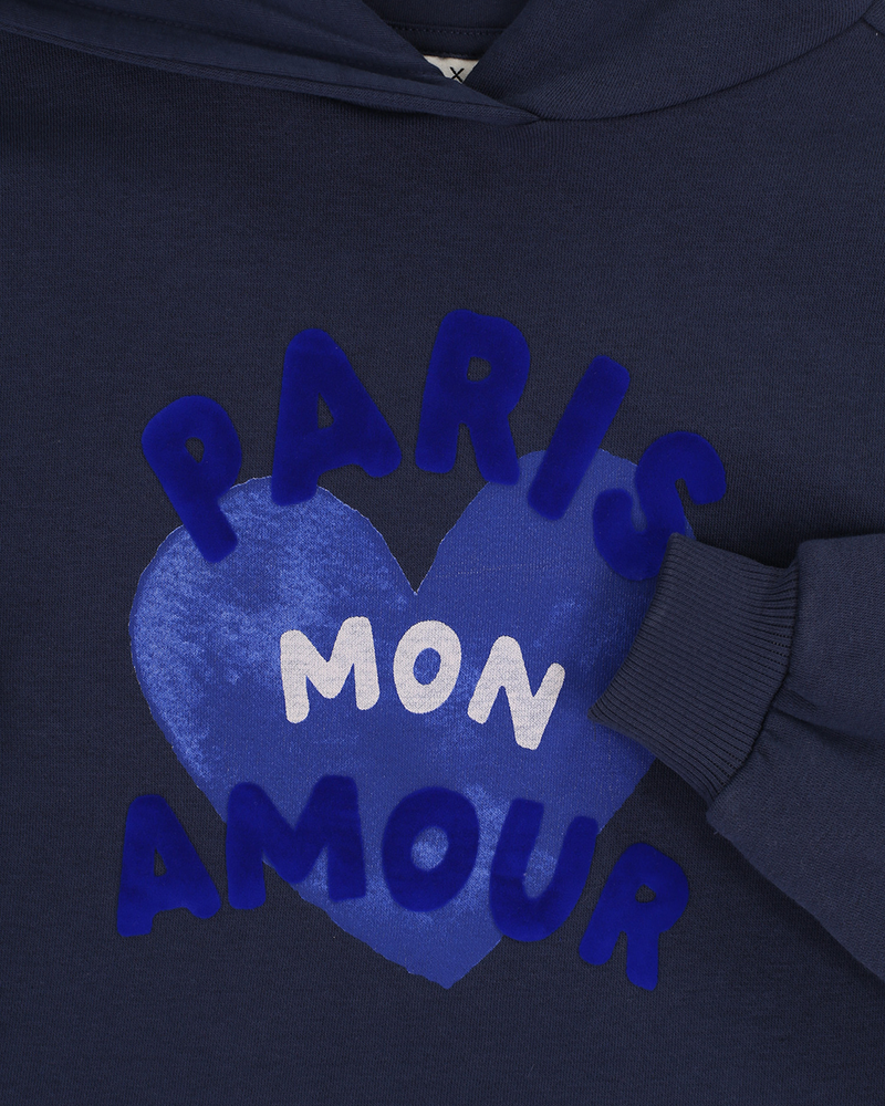 Little hooded sweater with ruffle Paris Donker Blauw Little hooded sweater with ruffle Paris Donker Blauw