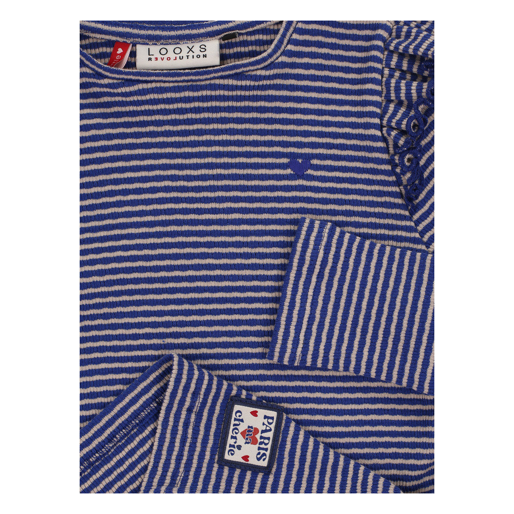 Little striped longsleeve t-shirt ruffle Blauw Little striped longsleeve t-shirt ruffle Blauw