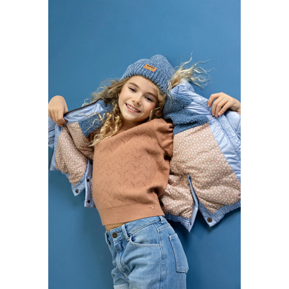 Button Hooded Short Winter Jacket Licht Blauw Button Hooded Short Winter Jacket Licht Blauw