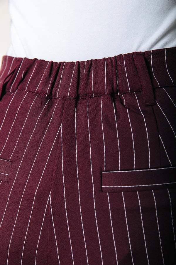 Rus Pinstripe Straight Pintuck Pants Rood Rus Pinstripe Straight Pintuck Pants Rood