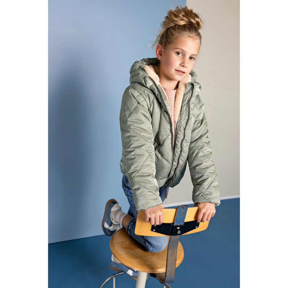 Button Hooded Short Winter Jacket Groen Button Hooded Short Winter Jacket Groen