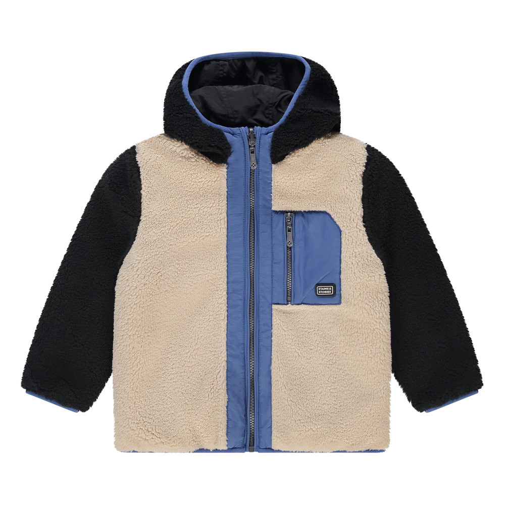 boys winter teddy jacket reversible navy-offwhite Donker Blauw boys winter teddy jacket reversible navy-offwhite Donker Blauw