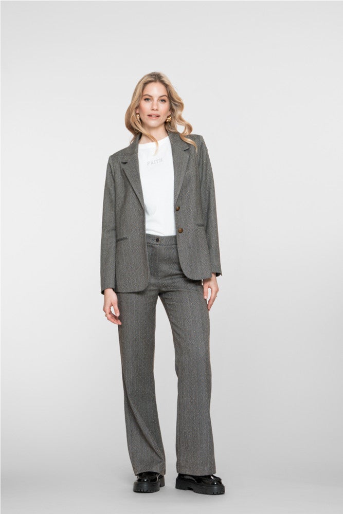 Pants Herringbone met Rhinestones Antraciet Pants Herringbone met Rhinestones Antraciet