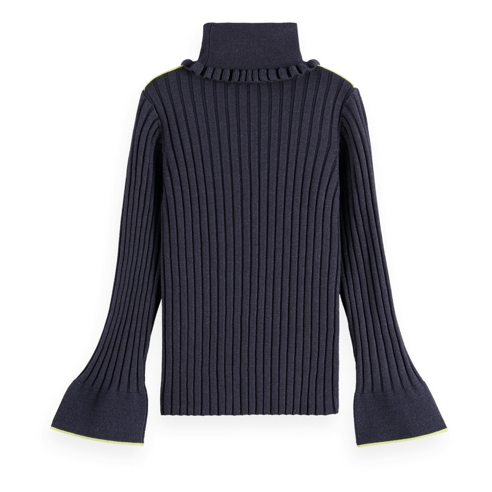 Rolled neck viscose rib slim fit long sleeve pullover flair Donker Blauw Rolled neck viscose rib slim fit long sleeve pullover flair Donker Blauw