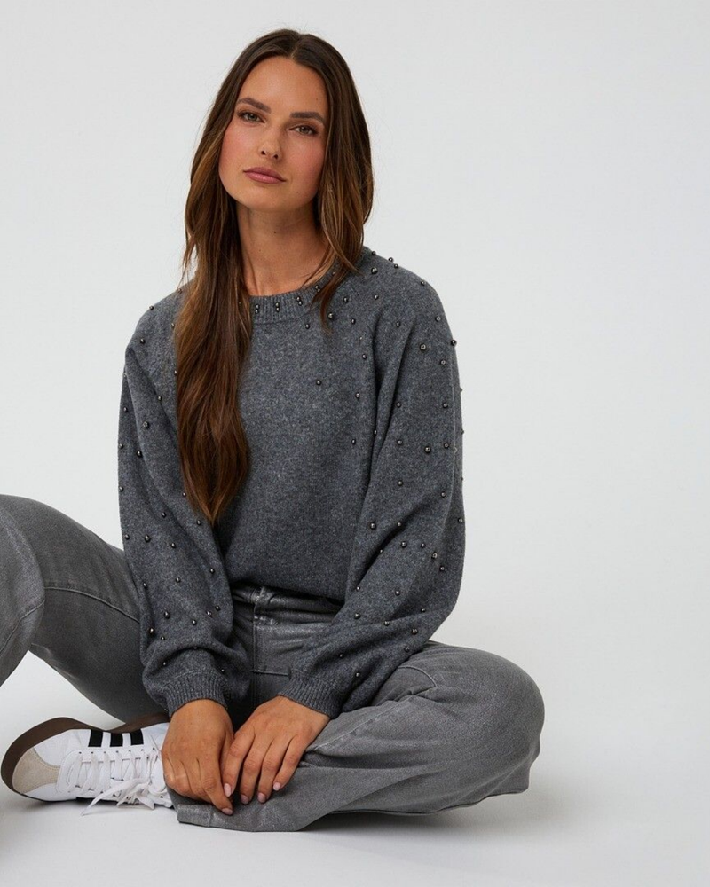 Sweater raglan pearls Grijs Sweater raglan pearls Grijs