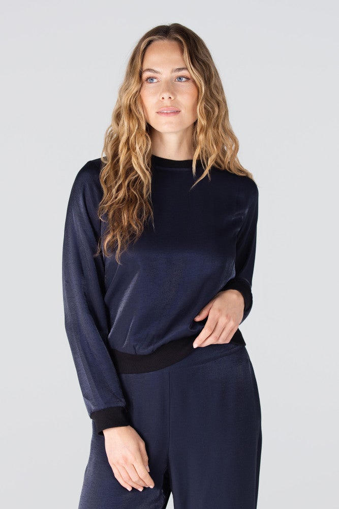 DAVINA TOP WS 718 long sleeve rib at cuff and neckline Blauw DAVINA TOP WS 718 long sleeve rib at cuff and neckline Blauw