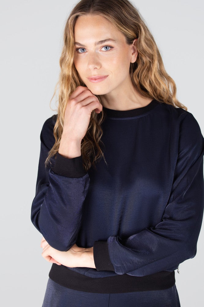DAVINA TOP WS 718 long sleeve rib at cuff and neckline Blauw DAVINA TOP WS 718 long sleeve rib at cuff and neckline Blauw