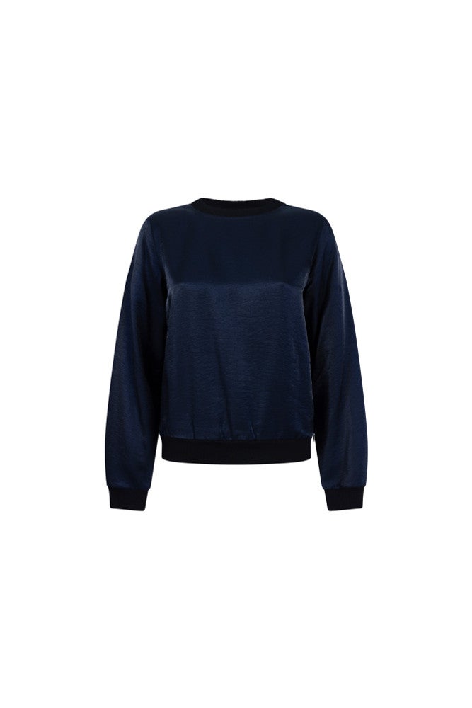 DAVINA TOP WS 718 long sleeve rib at cuff and neckline Blauw DAVINA TOP WS 718 long sleeve rib at cuff and neckline Blauw