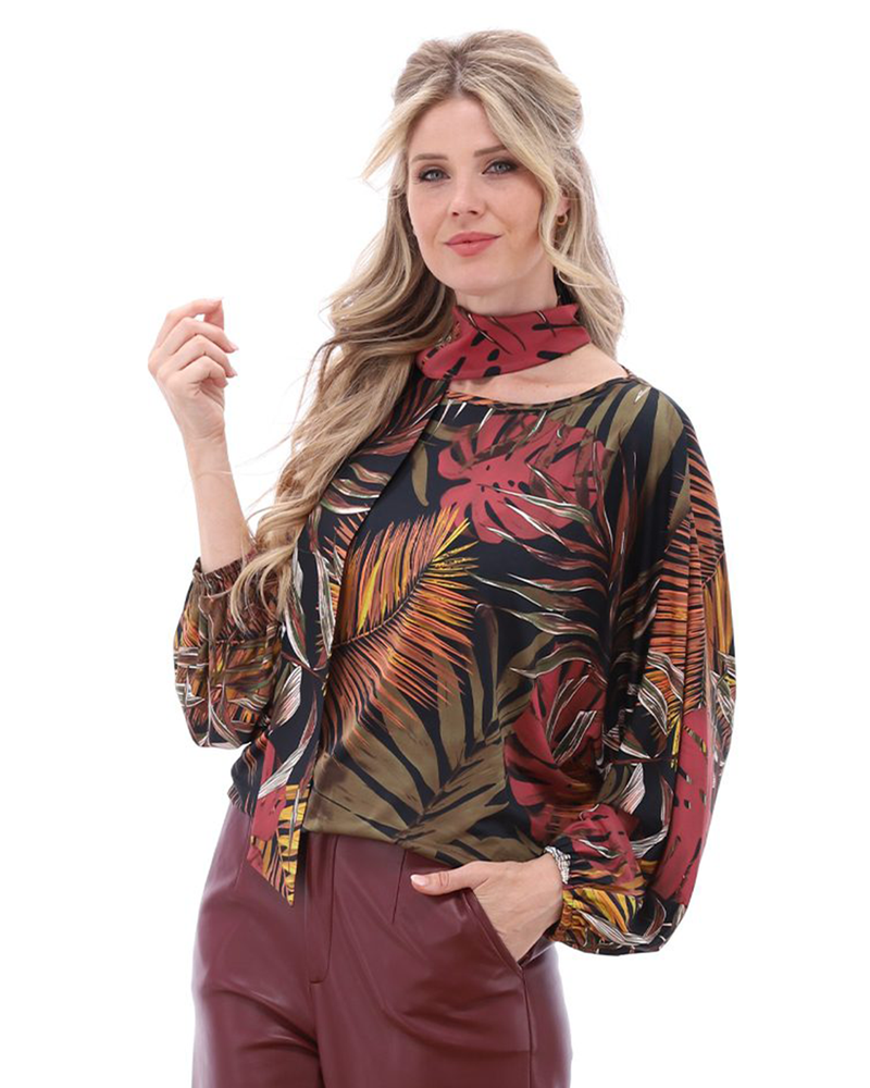 Top met ronde hals & design Blauw Top met ronde hals & design Blauw