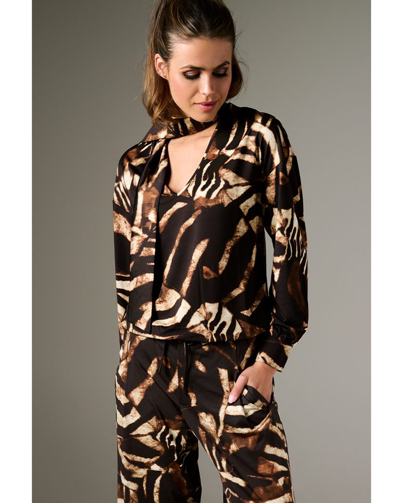 V-hals top met sjaaltje & design Bruin 1 V-hals top met sjaaltje & design Bruin 1